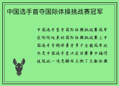 中国选手首夺国际体操挑战赛冠军